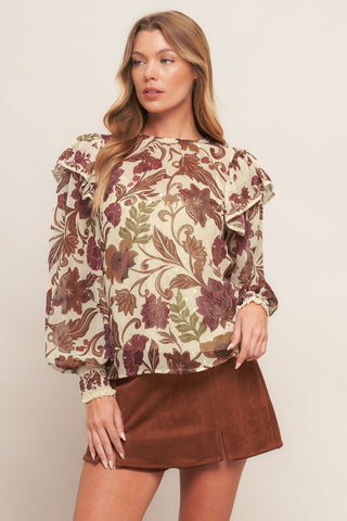 WILD BOTANICA IVORY WOVEN TOP - By Baano