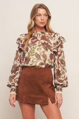 WILD BOTANICA IVORY WOVEN TOP - By Baano