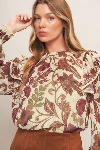 WILD BOTANICA IVORY WOVEN TOP - By Baano