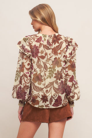 WILD BOTANICA IVORY WOVEN TOP - By Baano