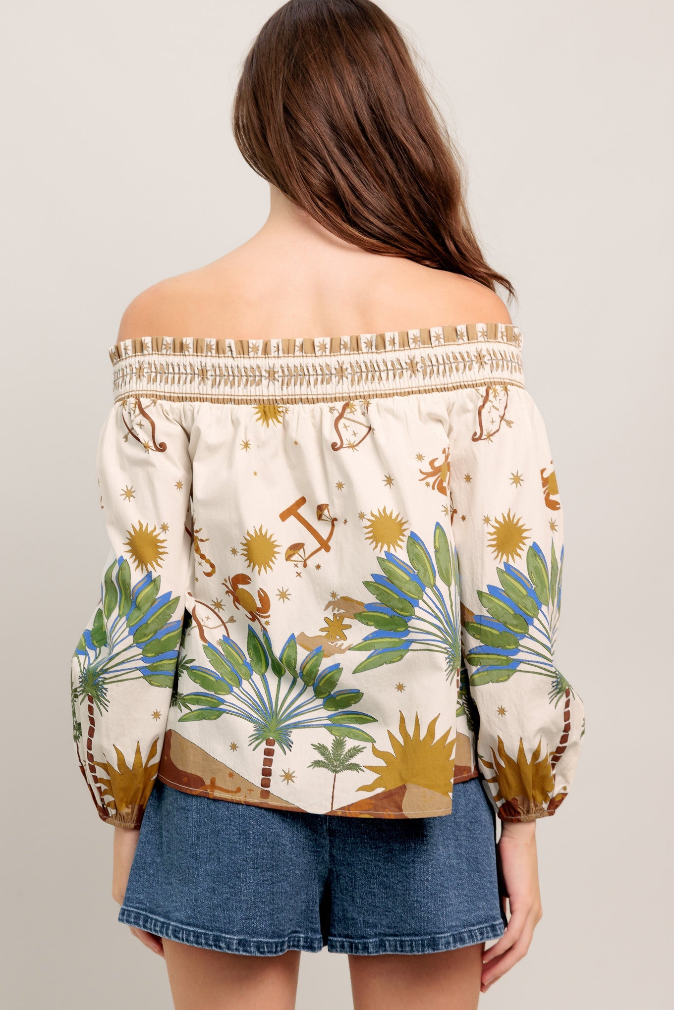 SUNLIT GARDEN WOVEN OFF SHOULDER TOP