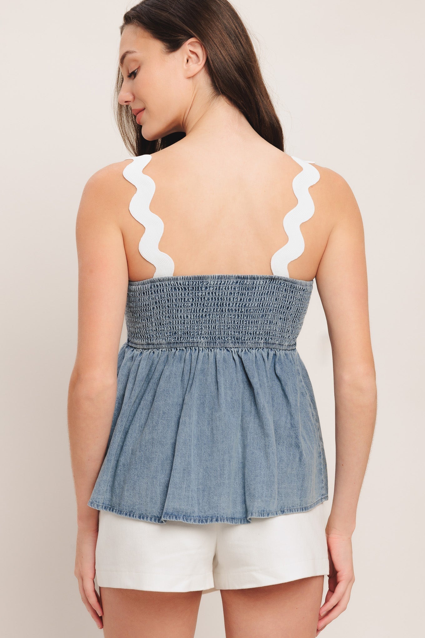 RELAXED DRAPE LIGHTWEIGHT DENIM TOP Flying Tomato