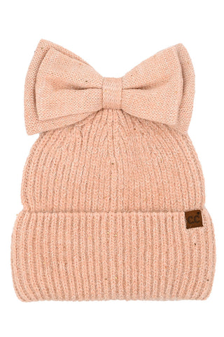 C.C Messy Bun Bow Beanie with Sequins Winter Hat