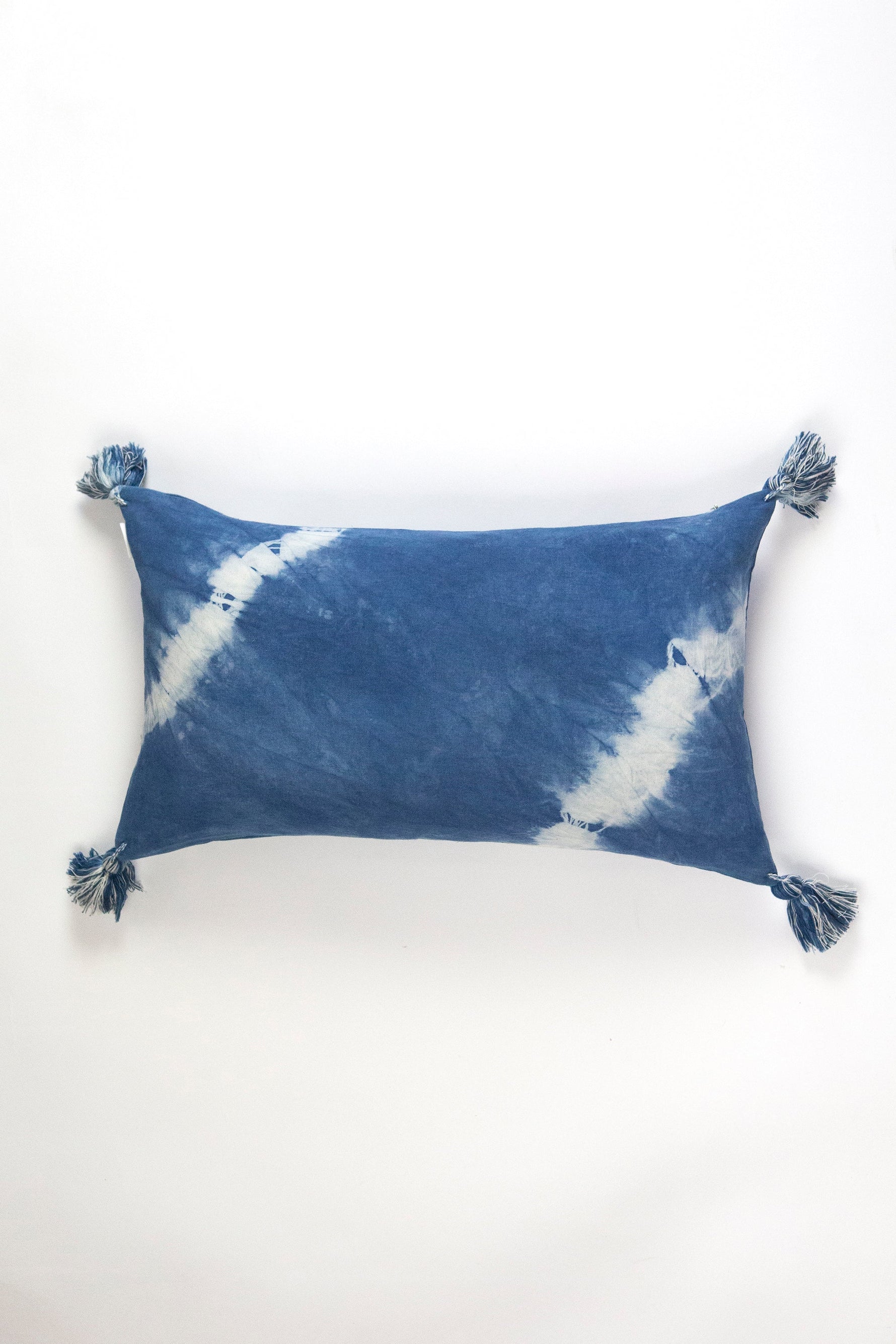 Indigo Diagonal Shibori Tassel Lumbar Pillow 12