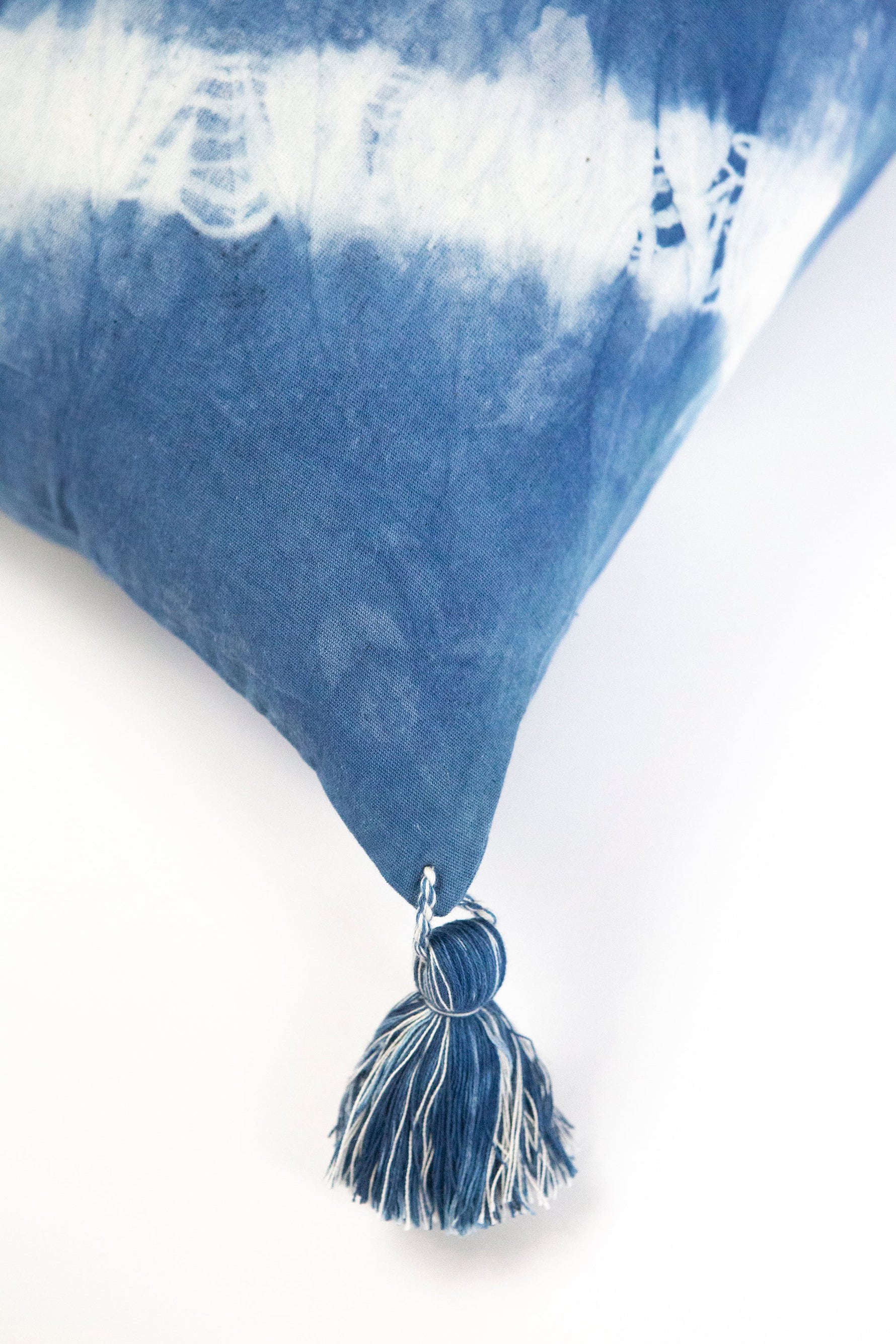 Indigo Diagonal Shibori Tassel Lumbar Pillow 12