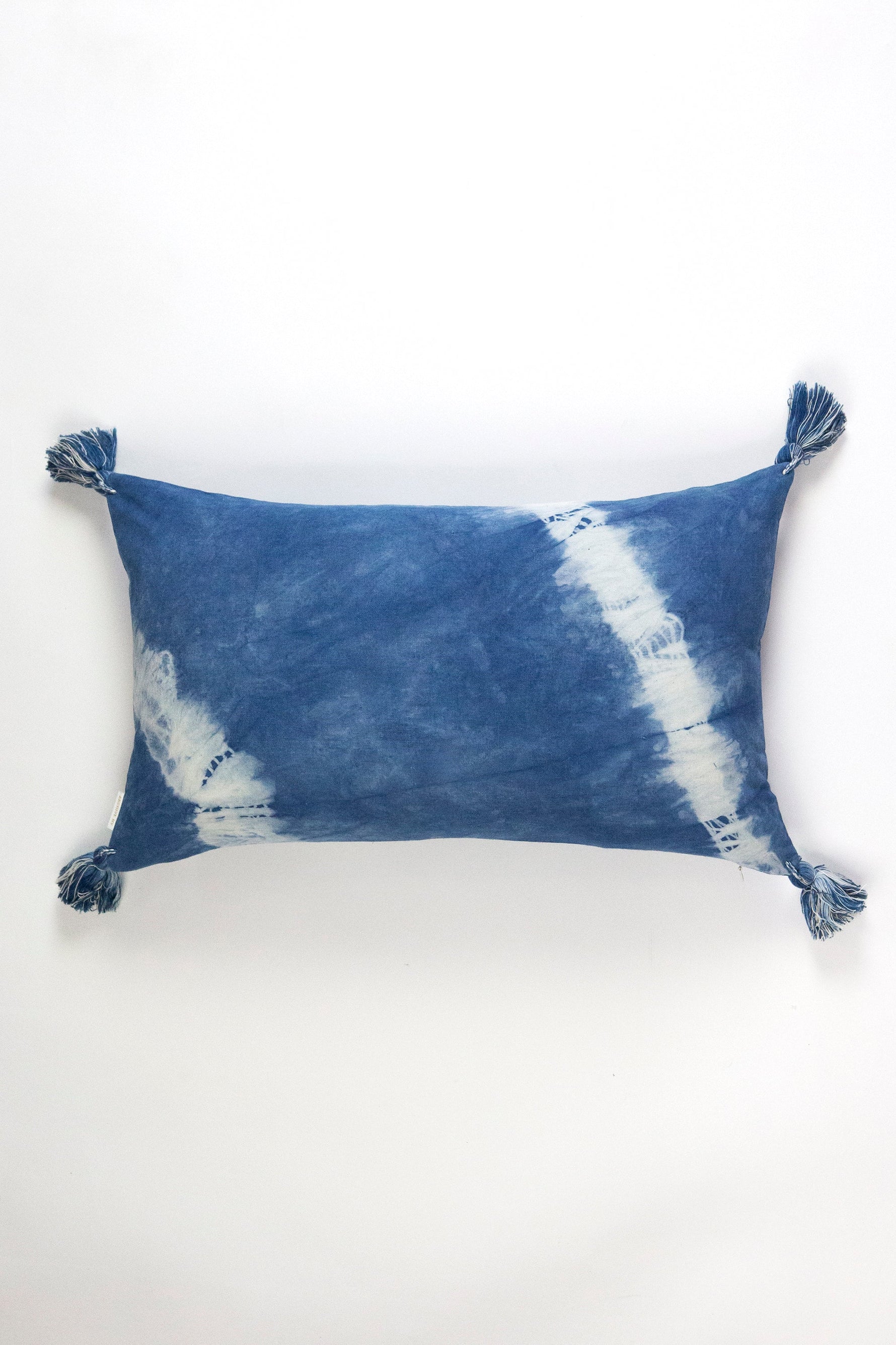 Indigo Diagonal Shibori Tassel Lumbar Pillow 12
