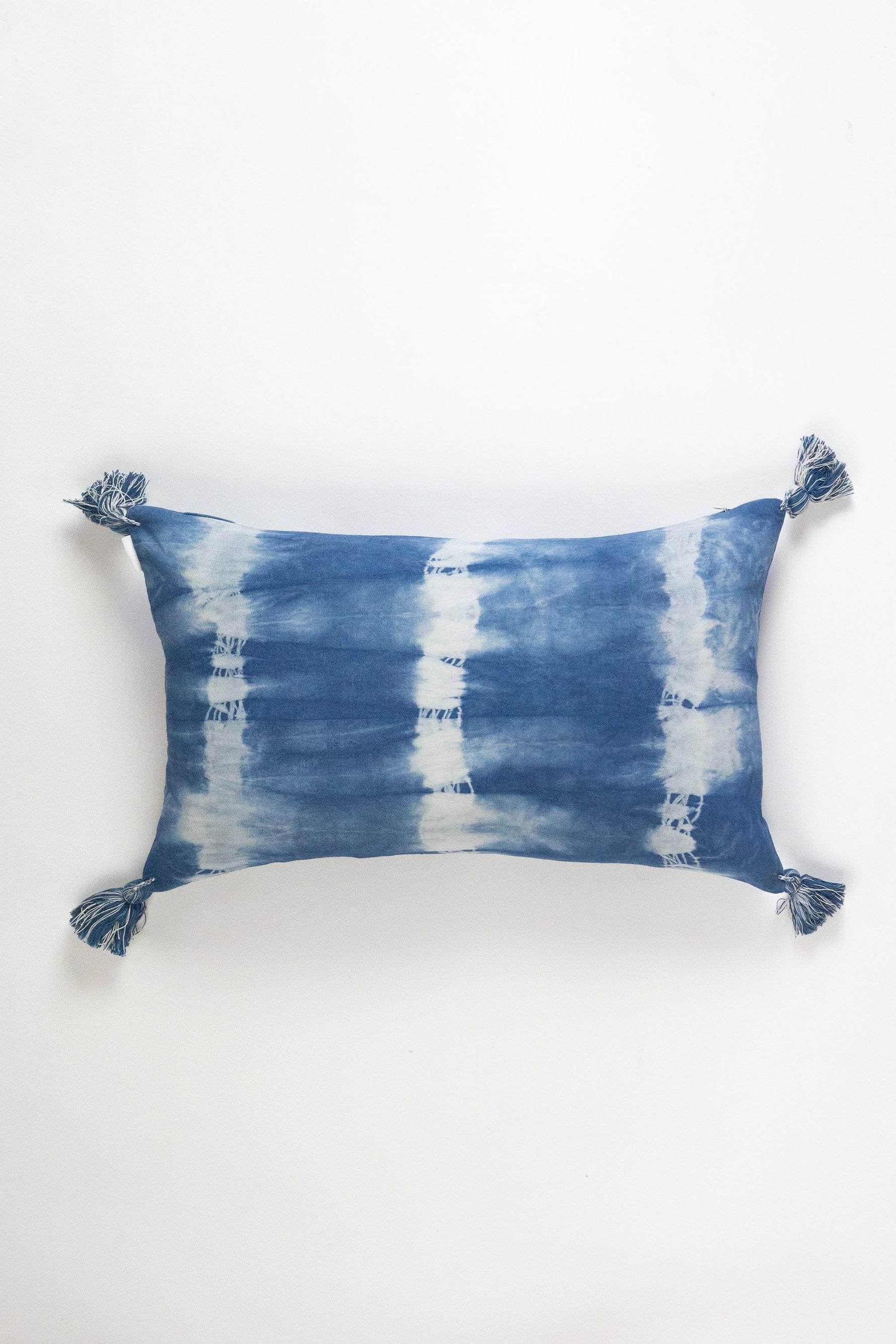 Indigo Striped Shibori Tassel Pillows