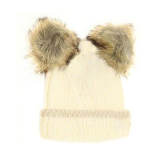 BABY Solid Knit Double Fur Pom C.C Beanie