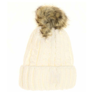 KIDS Cable Ribbed Fur Pom C.C Beanie