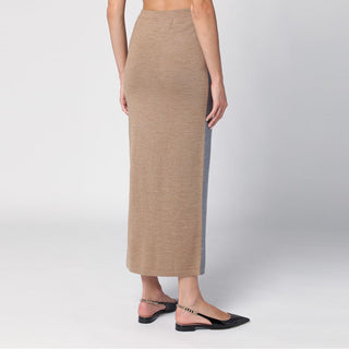 Beige/Grey Wool Long Skirt - By Baano