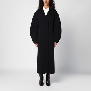 Black Double-breasted Coat In Virgin Wool