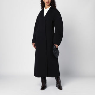 Black Double-breasted Coat In Virgin Wool