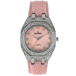 Women's 37mm Pink Watch with Crystal Bezel Leather Band Peugeot Watches