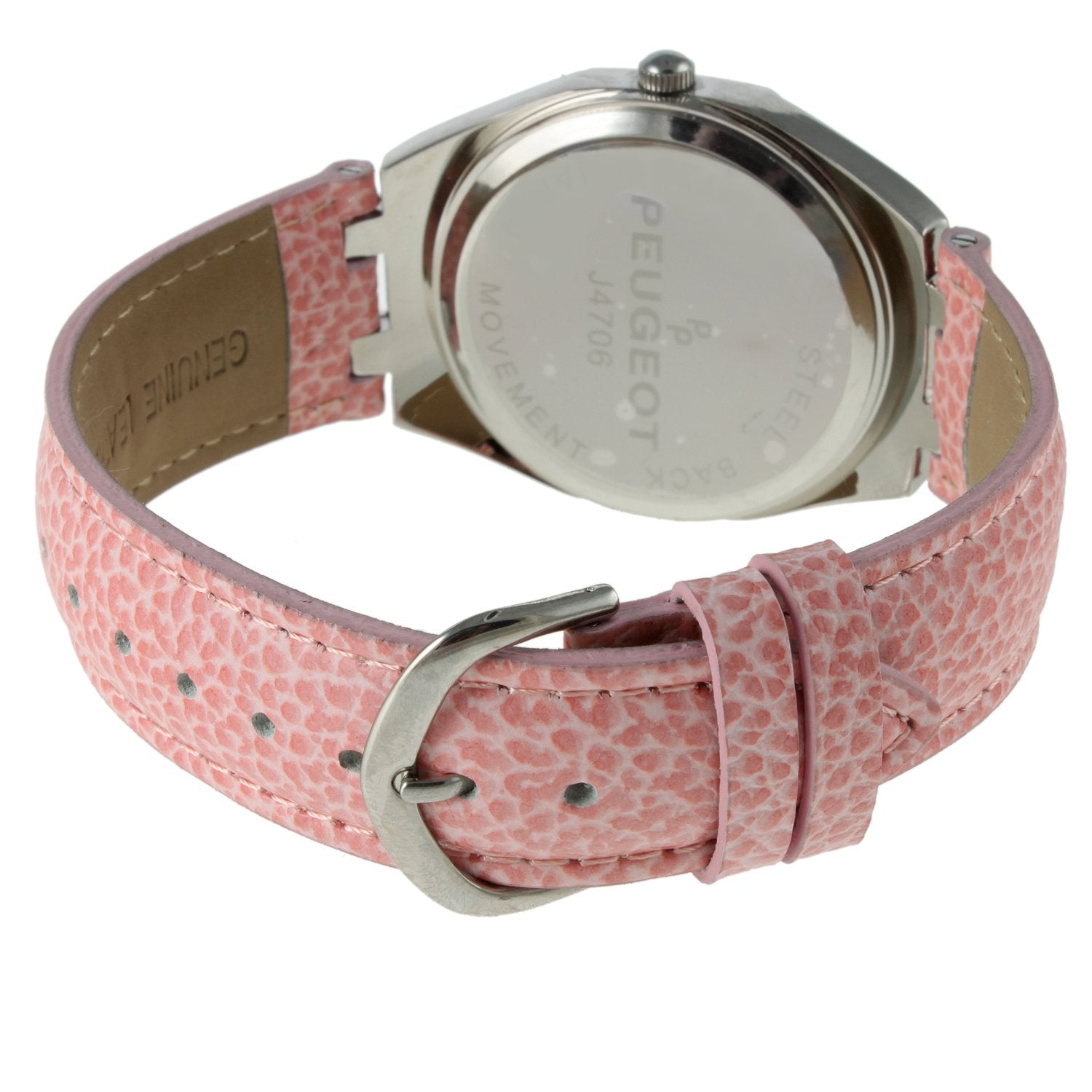 Women's 37mm Pink Watch with Crystal Bezel Leather Band Peugeot Watches