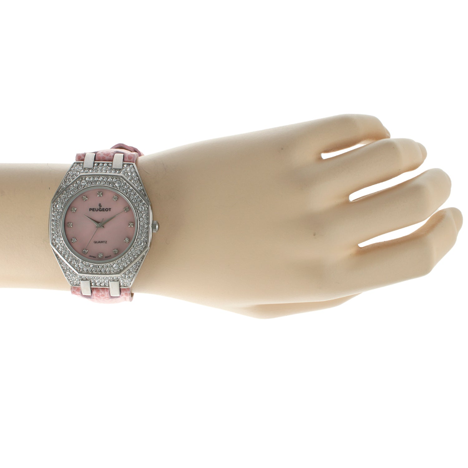Women's 37mm Pink Watch with Crystal Bezel Leather Band Peugeot Watches