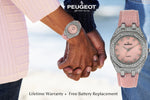 Women's 37mm Pink Watch with Crystal Bezel Leather Band Peugeot Watches