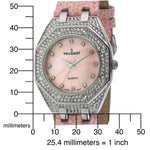 Women's 37mm Pink Watch with Crystal Bezel Leather Band Peugeot Watches