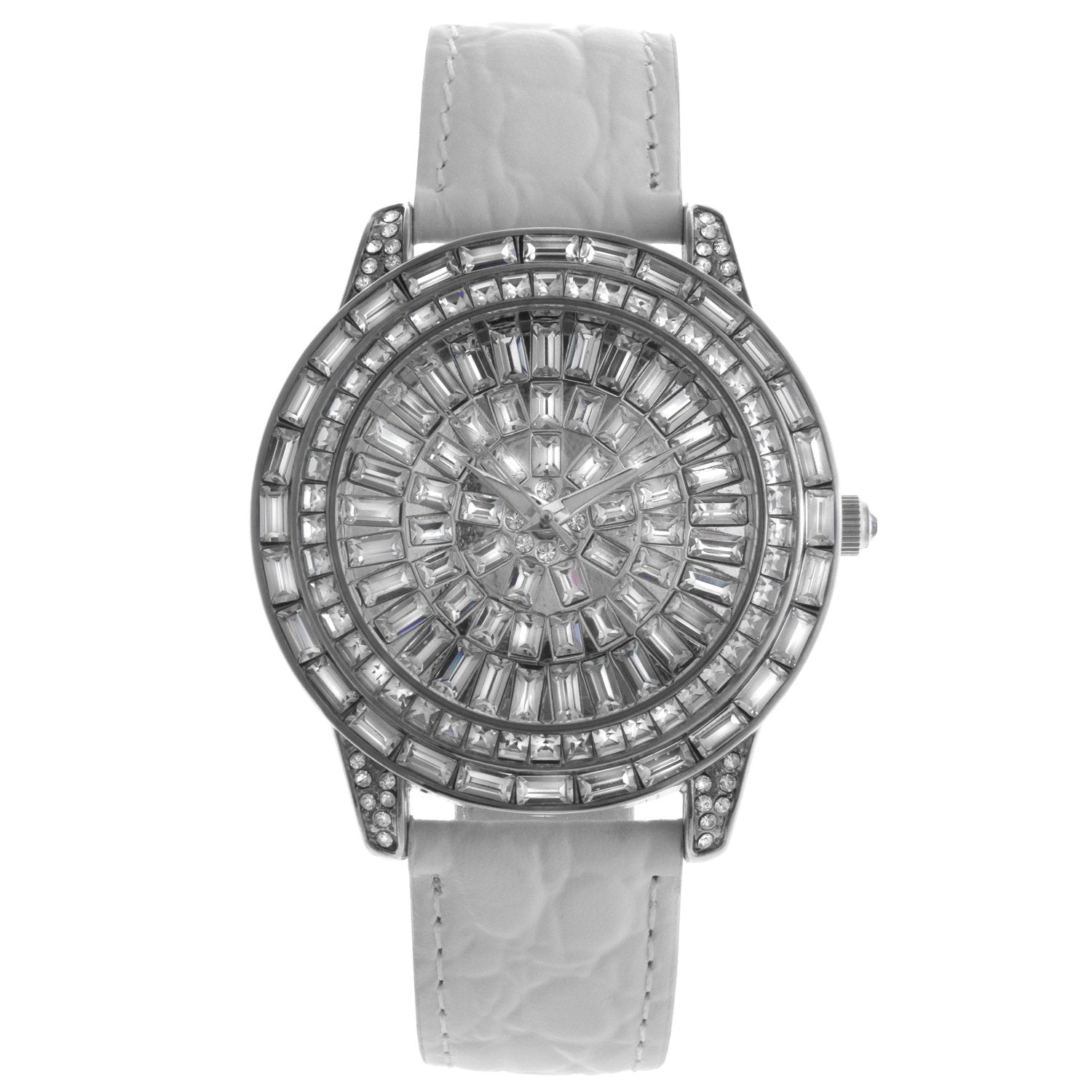 Women's Silver Crystal Couture Watch with White Leather Band Peugeot Watches