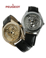 Women's Couture Silver Watch Leopard Dial Swarovski Crystal Peugeot Watches