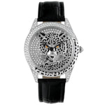 Women's Couture Silver Watch Leopard Dial Swarovski Crystal Peugeot Watches