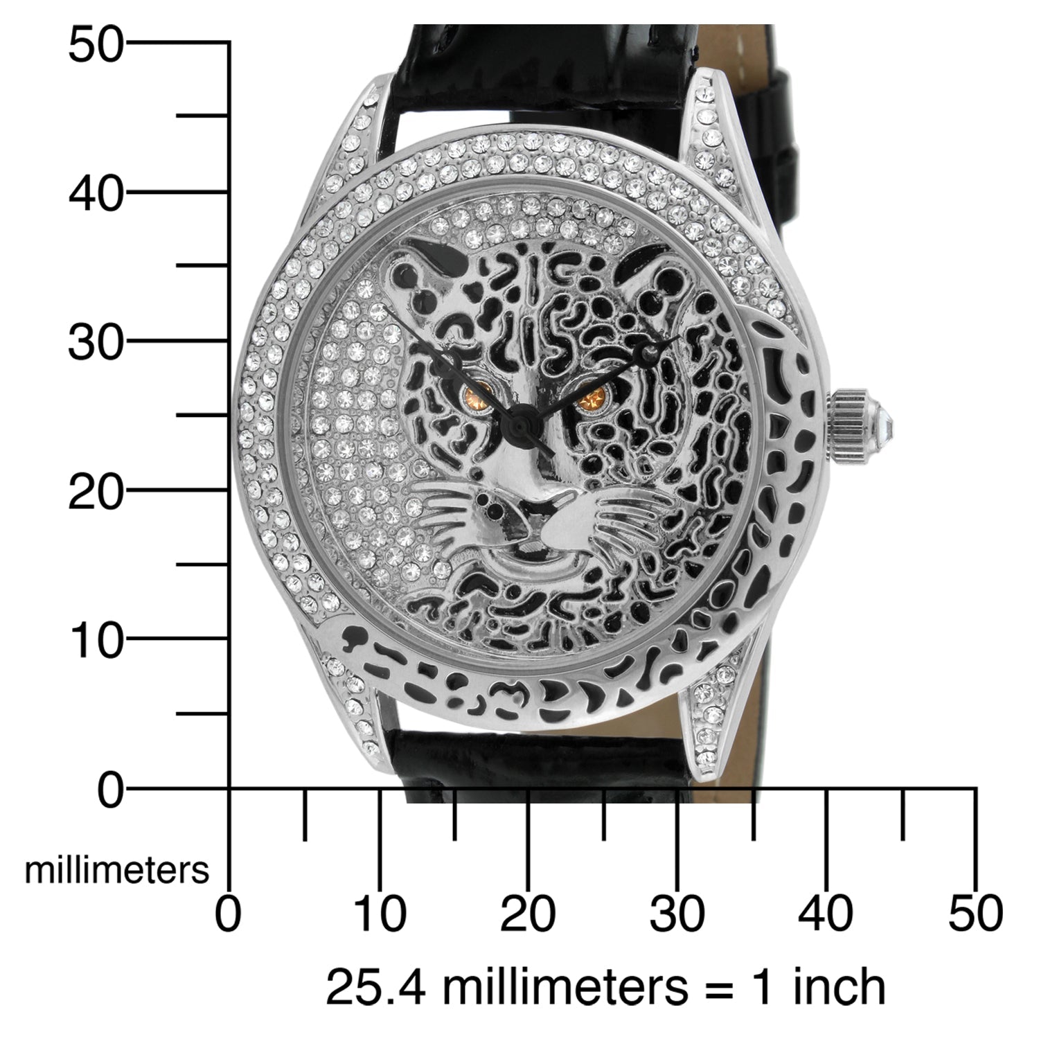 Women's Couture Silver Watch Leopard Dial Swarovski Crystal Peugeot Watches