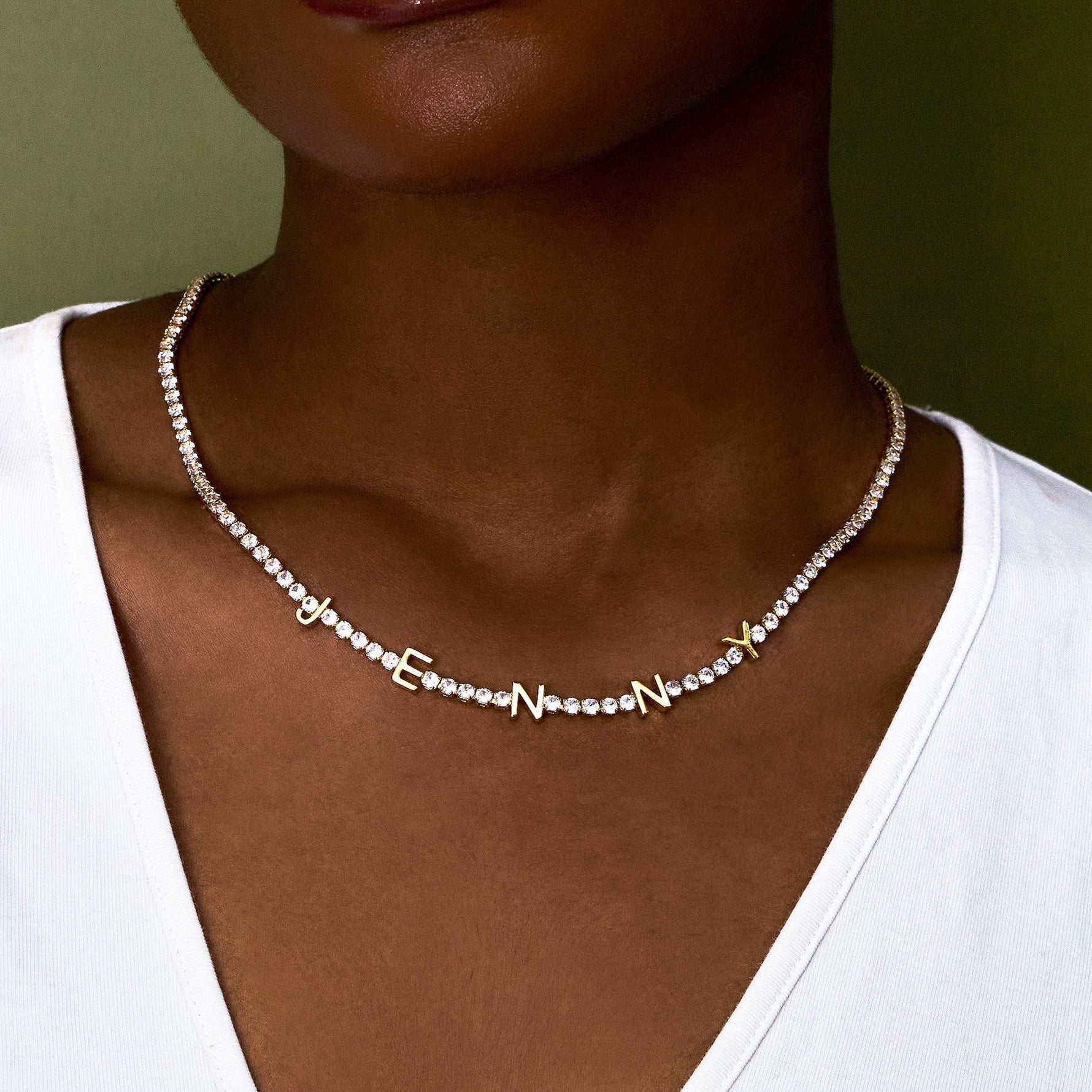 Spaced Out Name Necklace with Tennis Chain