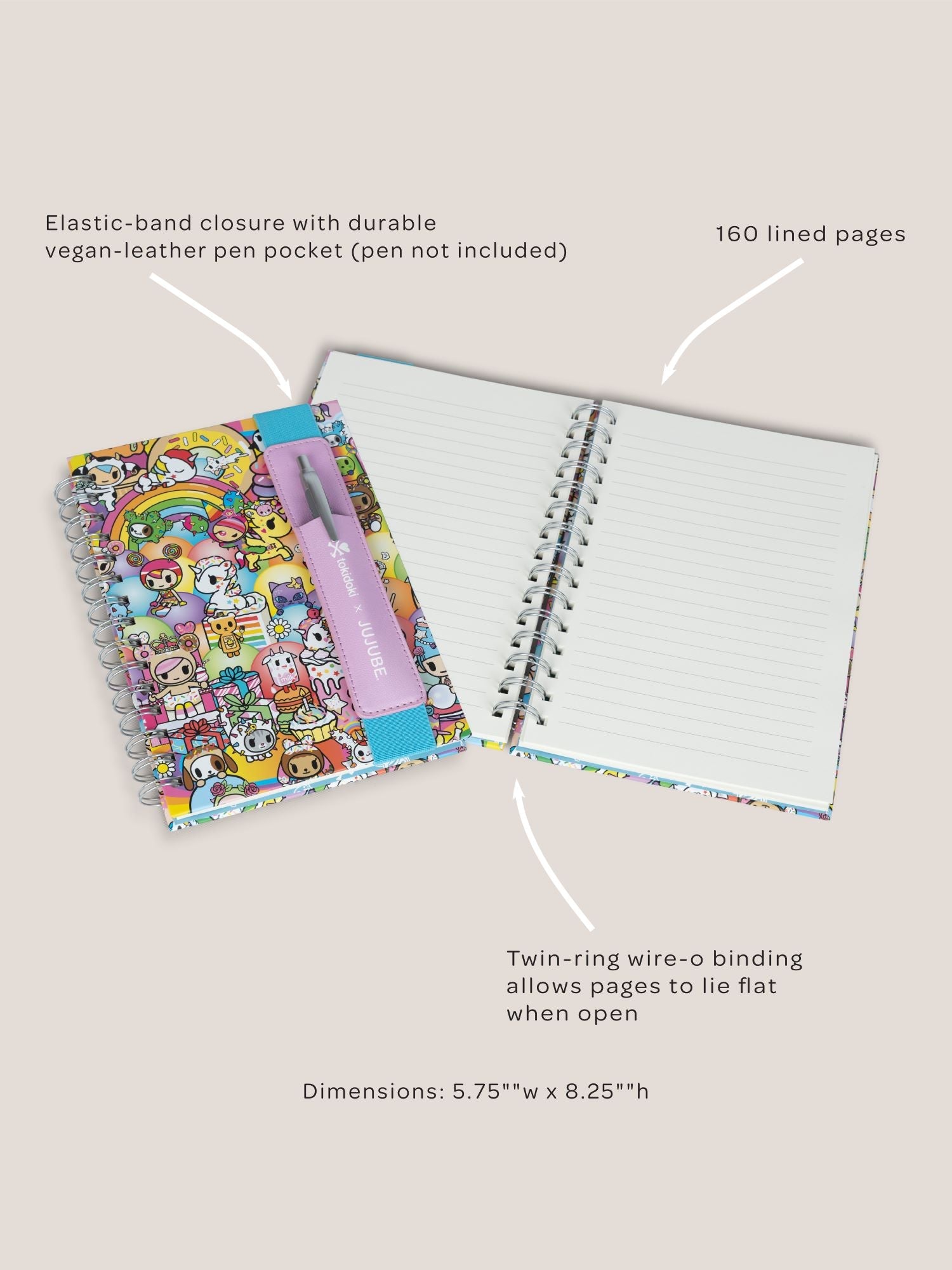 tokidoki Spiral Oliver Notebook with Reusable Pen Pocket - 20th Anniversary Celebration - By Baano