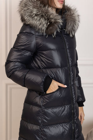 Genuine Silver Fox Fur Trim Down Fill Coat - By Baano