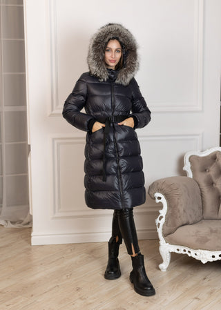 Genuine Silver Fox Fur Trim Down Fill Coat - By Baano