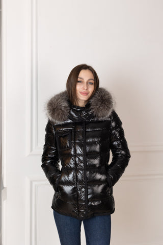 Genuine Silver Fox Fur Lightweight Down Fill Coat - By Baano