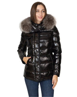 Genuine Silver Fox Fur Lightweight Down Fill Coat - By Baano