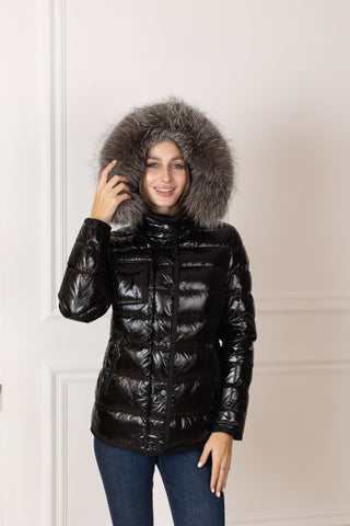 Genuine Silver Fox Fur Lightweight Down Fill Coat - By Baano
