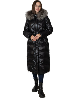 Genuine Silver Fox Fur Trim Down Fill Coat - By Baano