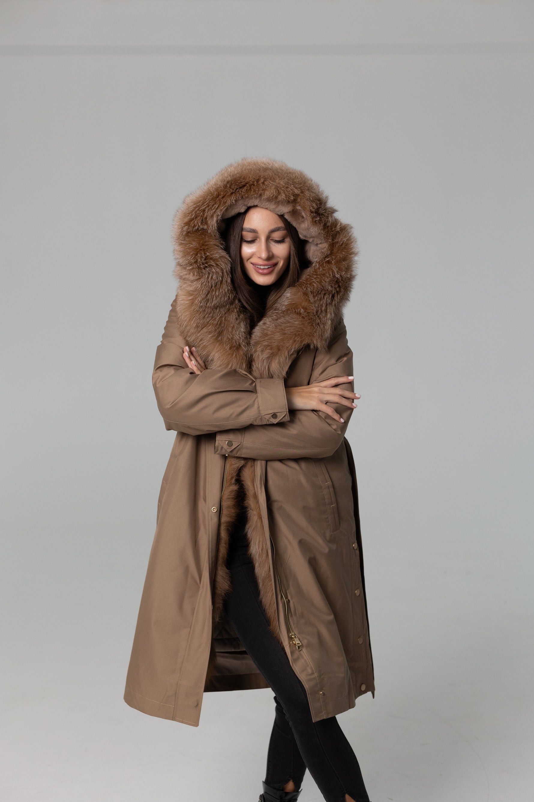 Genuine Fox Fur Trim Rabbit Fur Insulated Parka