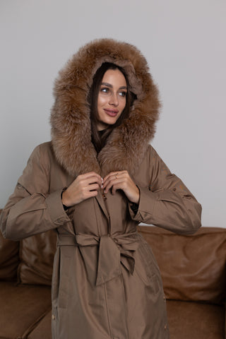 Genuine Fox Fur Trim Rabbit Fur Insulated Parka