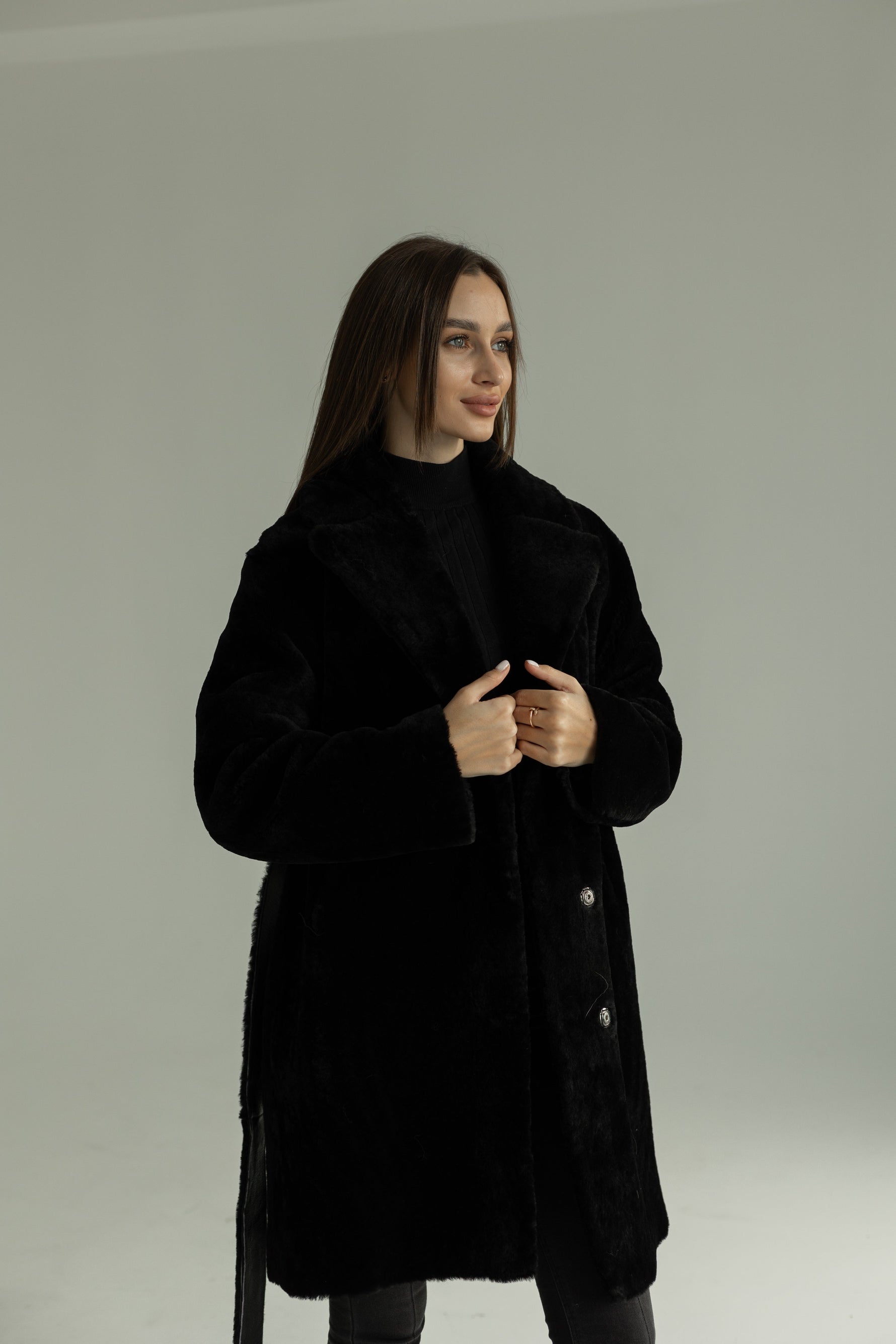 Genuine Shearling Merino Lamb Leather Coat by Punto Leather