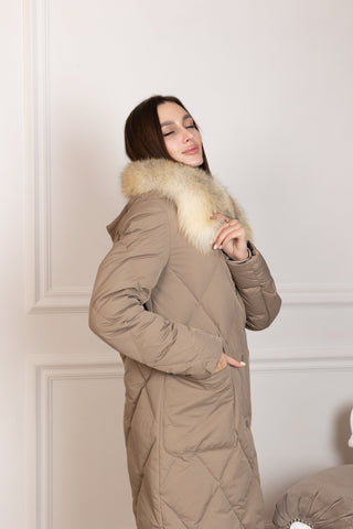 Genuine Red Fox Collar Down Fill Coat - By Baano