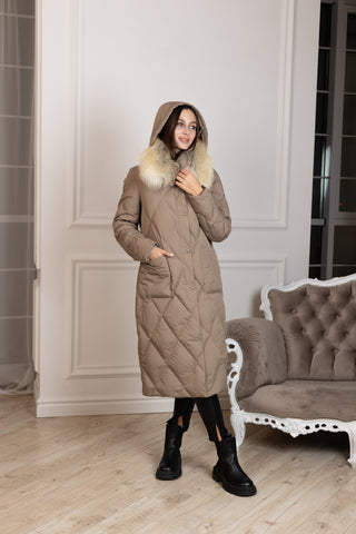 Genuine Red Fox Collar Down Fill Coat - By Baano