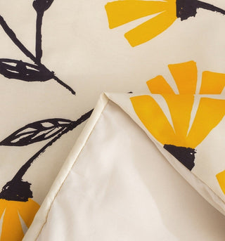 DaDa Bedding Yellow Fleur Golden Orange Botanical Ivory Duvet Cover & Fitted Flat Bed Sheets Set w/ Pillow Cases Window Valances (18112)