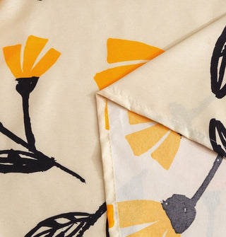 DaDa Bedding Yellow Fleur Golden Orange Floral Ivory Fitted & Flat Bed Sheets Set (18112)