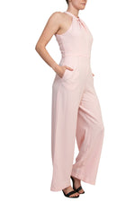 Julia Jordan Twist Halter Neck Cutaway Shoulders Pocketed Wide Leg Jumpsuit