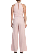 Julia Jordan Twist Halter Neck Cutaway Shoulders Pocketed Wide Leg Jumpsuit
