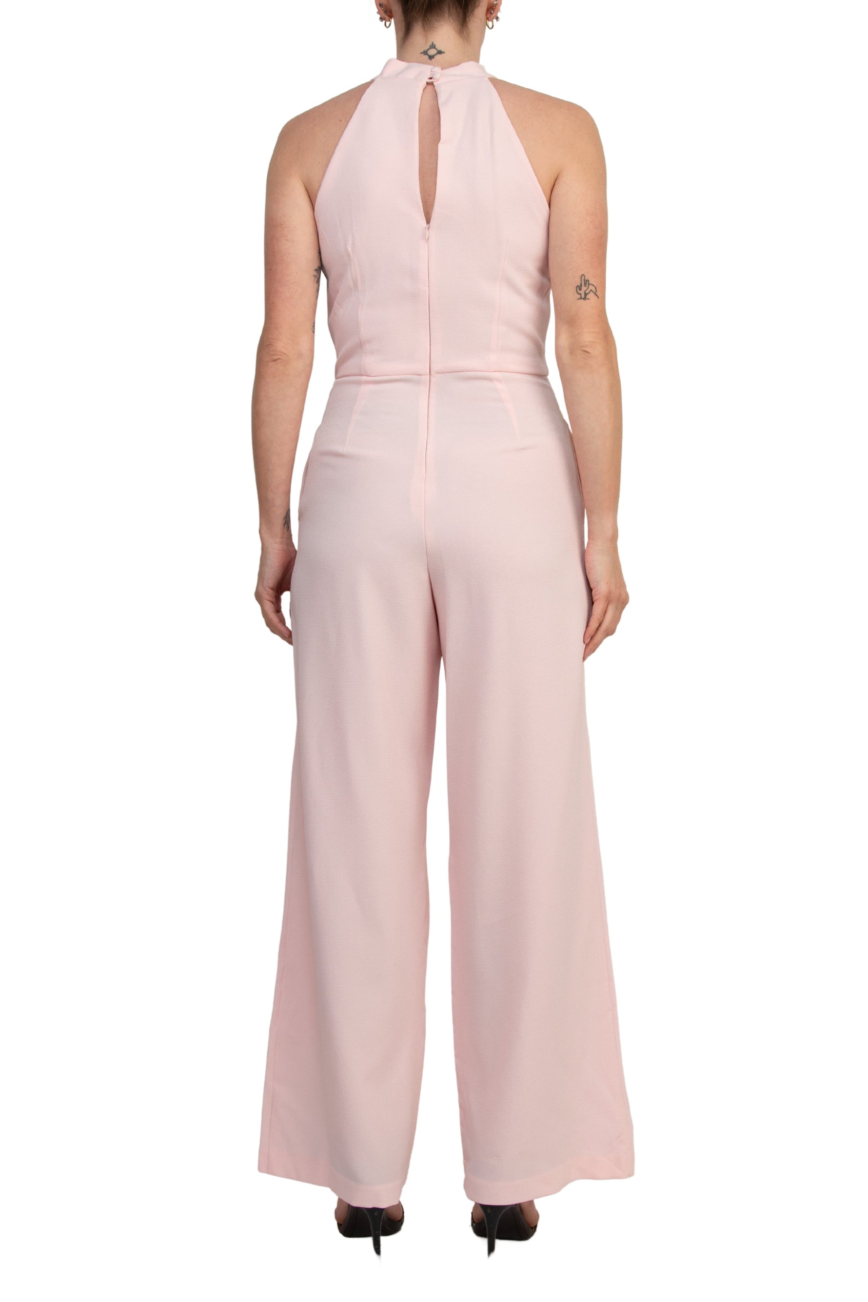 Julia Jordan Twist Halter Neck Cutaway Shoulders Pocketed Wide Leg Jumpsuit