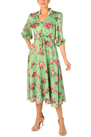 Julia Jordan Floral - Print Tie - Waist Midi Charmeuse Dress - Glamourous Grace