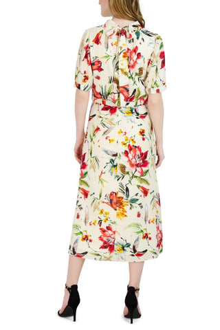 Julia Jordan Floral Mock Neck Linen Dress - By Baano