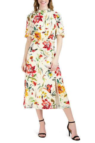 Julia Jordan Floral Mock Neck Linen Dress - By Baano