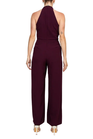 Julia Jordan Stretch Criss Cross Halter Neckline Sleeveless Crepe Jumpsuit With Pockets - Glamourous Grace