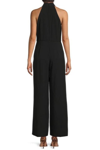 Julia Jordan Stretch Criss Cross Halter Neckline Sleeveless Crepe Jumpsuit With Pockets - Glamourous Grace