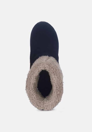 Juglans Fur Collared Ankle Clog Boots In Black