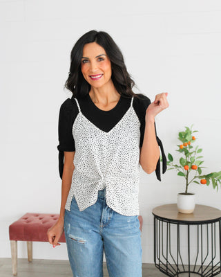 Puff Sleeve Halftee with Tie Detail - By Baano